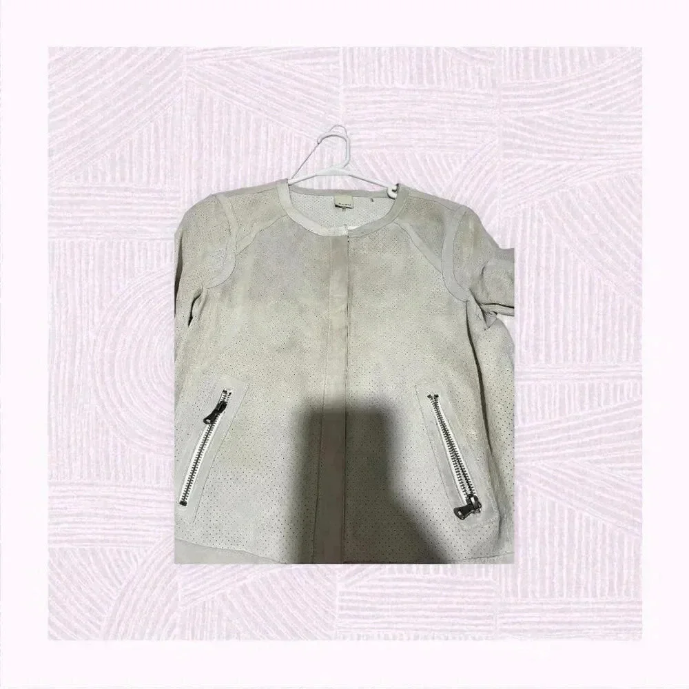 Ecru unlined suede crop jacket GUC size M - Picture 7 of 10
